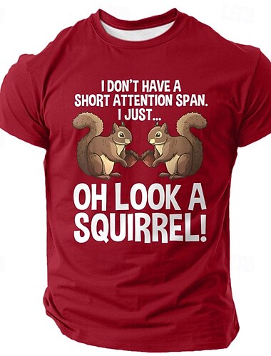  T-Shirt Grafica Divertente da Uomo con Umorismo Distrazione Scoiattolo Manica Corta Corto