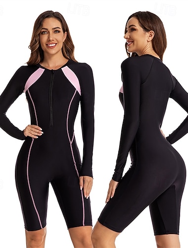  Dames Uitslagbescherming Zwempak UV-zonbescherming UPF50+ Sneldrogend Lange mouw Spandex Romper Badpak Rits Aan De Voorzijde Zwemmen Surfen Strand Watersport Sportschoenen Lapwerk Zomer