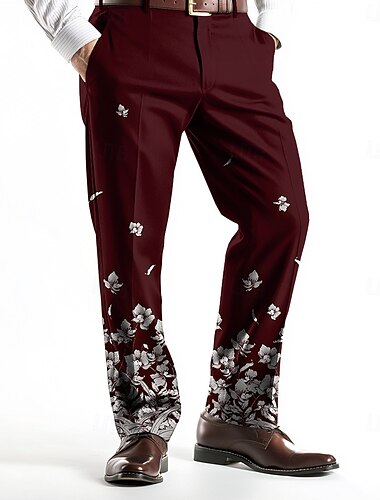 Herren Blumenmuster Anzughosen Hose Hosen Mittlere Taillenlinie Business-Casual Hochzeit Festtage Geschenke zum Vatertag Hose mit geradem Bein Flache Front Sommer Frühling Herbst 3D-Druck Schwarz