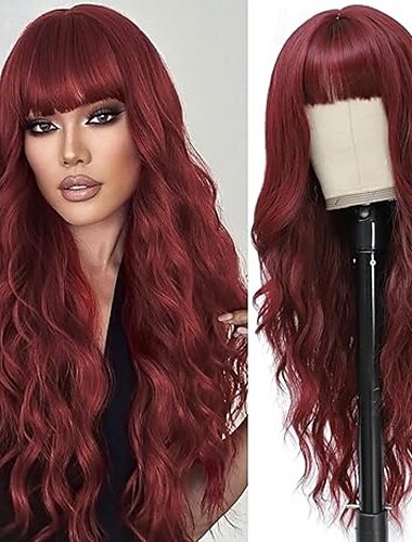  Perücke mit Pony für Frauen, lange, gewellte Perücken, natürlich aussehende, hitzebeständige Kunsthaarperücke für den täglichen Gebrauch auf Partys