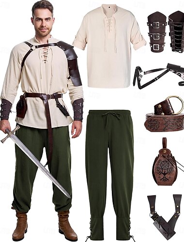  Retro / vintage Kostymer i middelalderstil Renessanse Bukser Cosplay kostyme Drakter Ren Faire Herre Viking fantasi Halloween Karneval Maskerade Karneval Ytelse LARP Voksne Trøye Bukser Belte