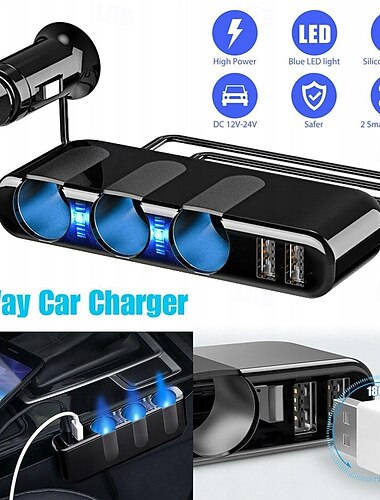  3-канальный автомобильный разветвитель для прикуривателя, двойной USB-адаптер для автомобильного зарядного устройства, 5 В, 3,5 А, 120 Вт, универсальный разъем прикуривателя со светодиодной