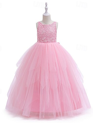 Abito da damigella d'onore bambina bambini Da ragazza Abito da principessa Prestazioni Matrimonio Feste Elegante Bellissimo Retato Tinta unica Senza maniche Girocollo Bianco Rosa 4 anni +