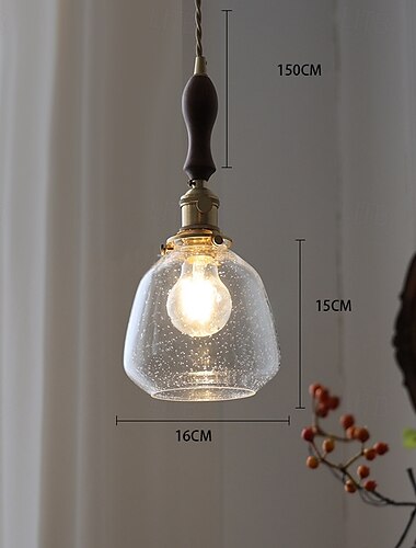  candelabru din sticlă cu bule de aer, epocă, bază metalică, lampă cu pandantiv cu un singur cap, lampă de plafon pentru noptiera de fermă, pentru bucătărie, insulă, sufragerie, dormitor, hol, bar,