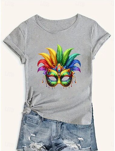  Karneval Damen T Shirt Graphic Brautkleider schlicht Kurzarm Rundhalsausschnitt Normale Oberteile Täglich Bedruckt Schwarz Weiß Grau Sommer