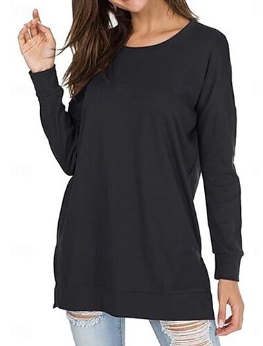  Damen T Shirt Feste Farbe Täglich Brautkleider schlicht Langarm Rundhalsausschnitt Normale Oberteile Arbeit Täglich Patchwork Schwarz Weiß Blau Frühling & Herbst
