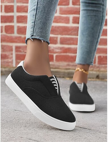  Zapatillas de lona sin cordones para mujer en color negro y blanco: calzado informal y cómodo para uso diario