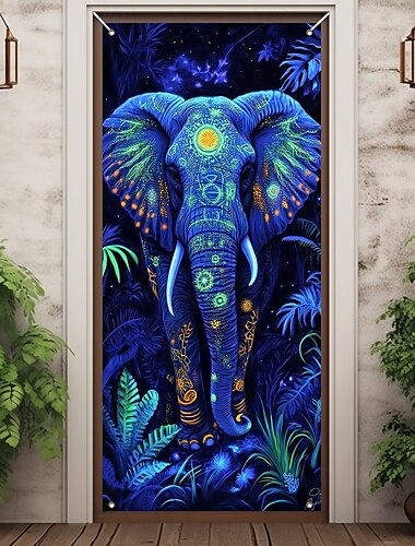  decorações de porta capas de porta caverna mistério elefante porta tapeçaria porta cortina decoração pano de fundo porta interna/externa banner para porta da frente casa de fazenda