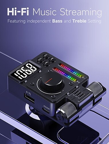  pd 30w type c snel opladen treble bass instelbare hifi muziekspeler met kleuren muziek lichtbalk bluetooth v5.3 auto fm-zender