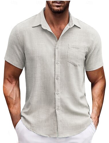  Herren Hemd Sommerhemd Lässiges Hemd Strandhemd Knopfhemd Schwarz Marineblau Dunkelgrün Braun Hellgrau Kurzarm Glatt Urlaub Täglich Bekleidung Modisch Brautkleider schlicht Komfortabel