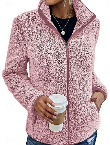  Damen Wintermantel Winterjacke Outdoor Strasse Täglich Herbst Winter Standard Mantel Regular Fit warm halten Atmungsaktiv Zeitgenössisch Stilvoll Jacken Langarm Feste Farbe Mit Taschen Full Zip Rosa