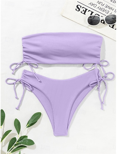  Per donna Costumi da bagno Bikini 2 pezzi Slip brasiliano Costume da bagno Schiena scoperta Taglia piccola Festività Abbigliamento mare Tinta unica Senza maniche Costumi da bagno