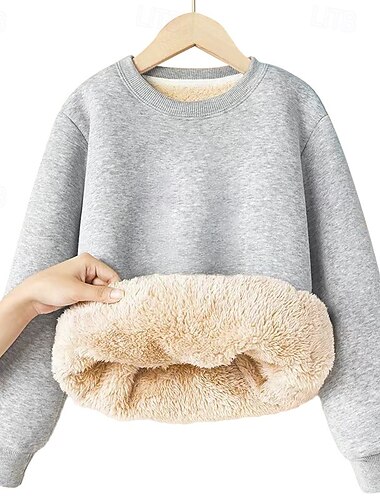  Дети Девочки Толстовка Сплошной цвет Длинный рукав Crewneck Зима Спорт Уличный стиль Повседневные Кроличий мех на открытом воздухе Повседневные Стандартный