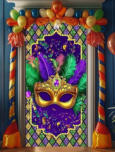  Karneval Mardi Gras Türdekorationen Türabdeckungen Tür Gobelin Party Maske Türvorhang Dekoration Hintergrund Indoor/Outdoor Tür Banner für Haustür Bauernhaus