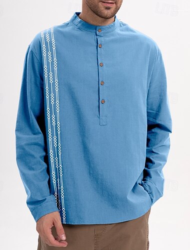  Voor heren Overhemd Chinees kraag overhemd Mandarijn kraag overhemd Popover-shirt Normaal shirt Strand hemd Zwart Koningsblauw Hemelsblauw khaki Leger Groen Lange mouw Kleurenblok Opstaand Vakantie