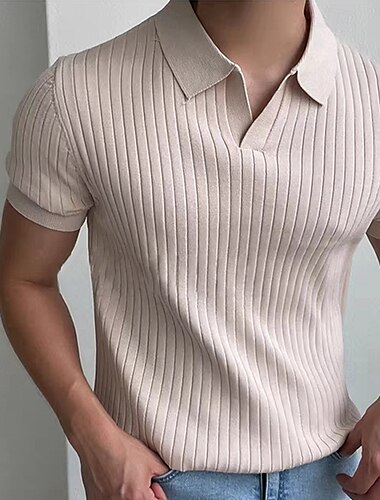  Men's Golf Shirt Golf Polos Shirts Work Casual Lapel Short Sleeve Basic Modern Plain Classic Spring & Summer Regular Fit Black White Khaki Golf Shirt