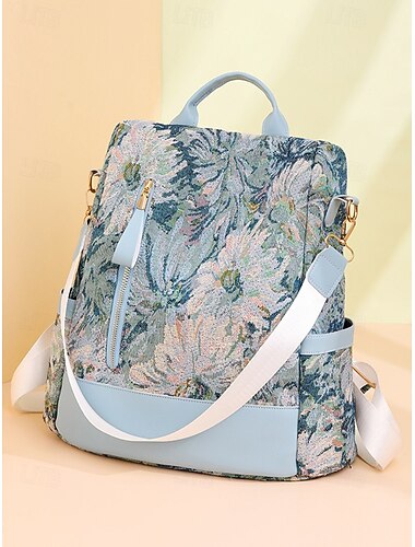  Sac à dos rétro en tissu fleuri pour femme – Sac bohème convertible multi-usages avec motif artistique, idéal pour les déplacements, le shopping ou les sorties du week-end