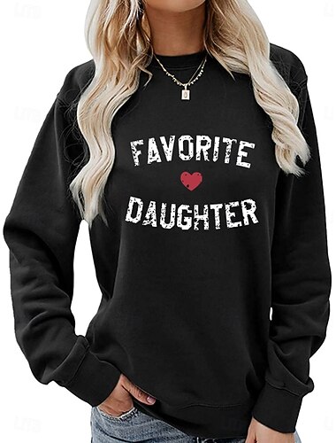  felpa divertente da donna per San Valentino preferita figlia casual cotone lettera San Valentino strada abbigliamento quotidiano girocollo stampa manica lunga nero rosa cachi autunno inverno