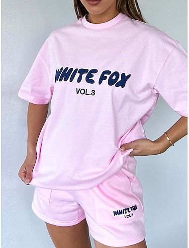  Γυναικεία Μοντέρνα Καθημερινά Μπλουζάκι Σορτς ιδρώτα Κοντομάνικο Στρογγυλή Ψηλή Λαιμόκοψη Γράμμα Κουρελού ΕΞΩΤΕΡΙΚΟΥ ΧΩΡΟΥ Causal Μαύρο Ανθισμένο Ροζ Μπεζ Καλοκαίρι Κανονικό