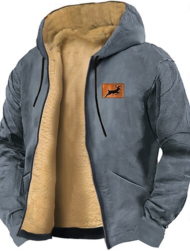  Herren Hirsch Hoodie Sweatshirt Kapuze Pullover Kapuzenpullover mit Reißverschluss Sweatshirt mit Kapuze Rundhalsausschnitt Modisch 3D-Druck Urlaub Strassenmode Blau Braun Reißverschluss Herbst Winter