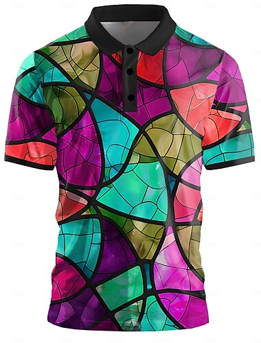  Bărbați Grafic Geometric Cămașă de golf Manșon scurt Tricouri de polo Cămăși cu guler Casual Școală În aer liber Stradă Zilnice Imprimare 3D Vară Albastru piscină Mov Trifoi