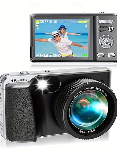 4k digitale camera met 48mp video autofocus anti-shake 3 tps scherm flitser 18x zoom - draagbare reiscamcorder met 32gb kaart