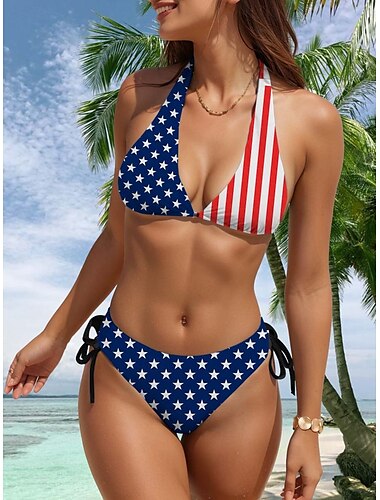  Onafhankelijkheidsdag Vrouwen Badmode Patriottische Vierde Juli Bikini Badpak Mode Stijlvol Vlag Strapless Badpakken