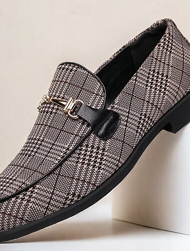  ανδρικά καρό υφασμάτινα loafers με μεταλλική αγκράφα – κομψά slip-on παπούτσια για επαγγελματικούς λόγους, γάμους και smart-casual ρούχα