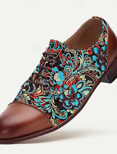  braune Oxford-Schuhe aus Kunstleder für Herren mit buntem Paisley-Muster | bequem und stilvoll für legere Ausflüge