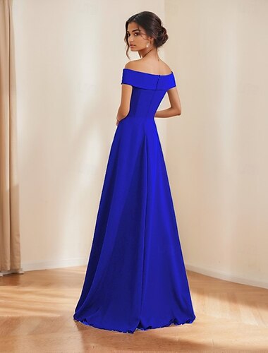  A-Linie Abendkleid Elegantes Kleid Formal Hochzeits Bodenlang 3/4-lange Ärmels Off-Shoulder Pailletten mit Überkreuz