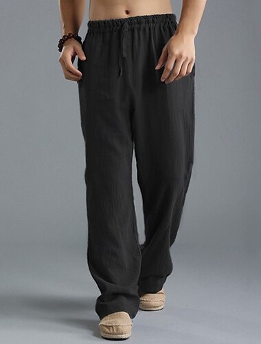  Bărbați Pantaloni de in Pantaloni Pantaloni de vară Pantaloni din tifon Cordon Talie elastică Picior drept Simplu Confort Respirabil Lungime totală Yoga Casual Zilnic Modă Stil Clasic Negru Bleumarin