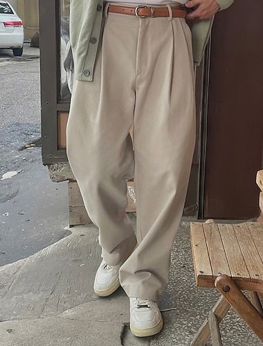  Férfi Érettségi Kosztüm Nadrág Pamutszövet nadrág Rakott nadrág Gombok Zseb Egyenes lábbal Sima Mokaszinok Előírásos Parti Munka Divat Klasszikus stílus Sárgabarack Mikroelasztikus