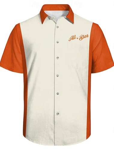 Per uomo Alfabetico Vintage ▾ Camicia da bowling Camicia con bottoni Manica corta Moda Casual Informale Estate Primavera Collo ripiegabile Abbottonare Tasche Arancione