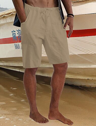  Homens Calção Shorts de linho Shorts de verão Shorts de praia Bolsos Com Cordão Cintura elástica Tecido Respirável Comprimento do joelho Ao ar livre Feriado Praia Férias Havaiana Preto Branco