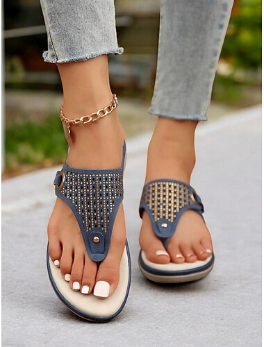  sandálias femininas azuis com strass – calçados de verão confortáveis e estilosos para uso casual e na praia