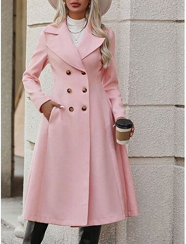  Damen Wintermantel Winterjacke Outdoor Strasse Täglich Herbst Winter Lang Mantel Regular Fit warm halten Atmungsaktiv Zeitgenössisch Stilvoll Jacken Langarm Feste Farbe Mit Taschen Rosa