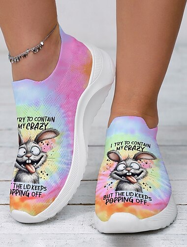  Slip-On-Sneakers mit Osterhasen-Batikmuster für Damen – leichte Flyknit-Sportschuhe, perfekt für die Freizeit und den Urlaubsspaß