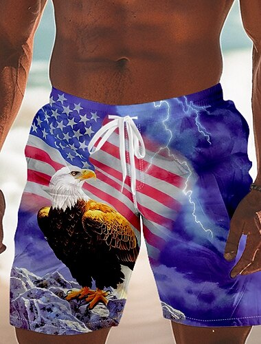  Pánské Americká americká vlajka Orel Vlastenec Plavecké trenýrky Plavky pánské Surfovací šortky Středně vysoký pas Šik ven Havajské Na běžné nošení Dovolená Denní Šňůrky Elastický pas 3D tisk Návrhář