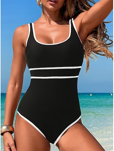  Per donna Costumi da bagno Un pezzo Costume da bagno Schiena scoperta Collage Per sport Tinta unica Stondata Senza maniche Costumi da bagno