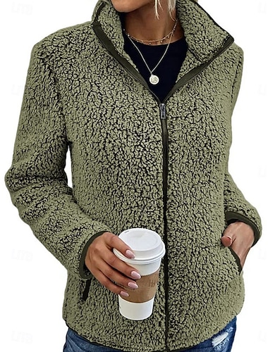  Dames Winterjas Winterjack Buiten Straat Dagelijks Herfst Winter Normaal jas Normale pasvorm Houd Warm Ademend Hedendaags Stijlvol Jacks Lange mouw Effen Kleur Met zakken Volledige ritssluiting