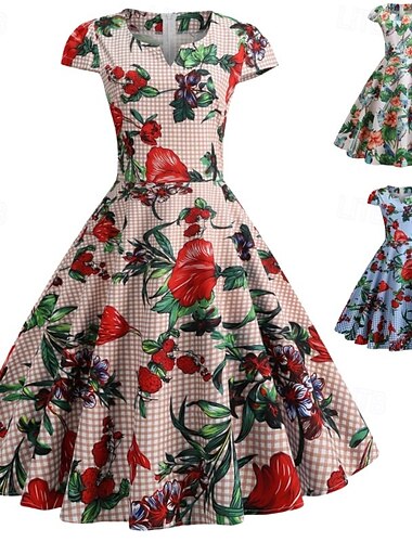  Elegant Klassiek Jaren '50 Jurken Bloemig A-lijn Kostuum Dames Valentijnsdag Evenement / Feest Afspraakje Teaparty Volwassenen Kleding Lente zomer