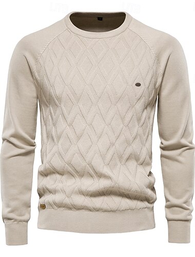  Herr Pullover tröja Sticka Ensfärgat Rund hals Stickat Elegant Jul Utomhus Kläder Raglanärm Vår Höst Svart Rubinrött S M L