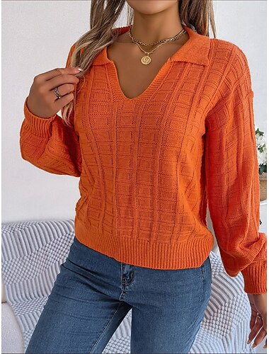  Per donna Felpa Informale Morbido Colore puro A coste A V Lavorato a maglia Manica lunga Top regolari Maglia Esterno Giornaliero Fine settimana Bianco Arancione Primavera Autunno