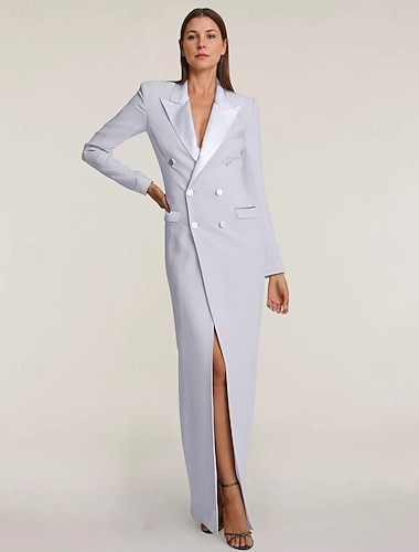  Blazer-Kleid Meerjungfrau  Trompete Abendkleid Elegantes Kleid Nadelstreifen Tuxedo-Kleid Reißverschluss Hochzeit Gast Formal Bodenlange Lange Ärmel Spitzenreverskragen Satin mit Tasche 2025