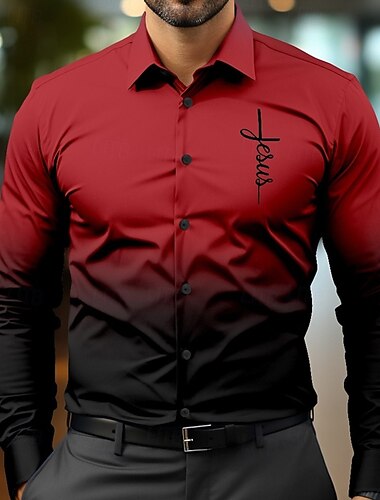 Herren Hemd Sommerhemd Freizeithemd Strandhemd Knopfhemd Rote Blau Orange Langarm Farbverlauf Kreuz Revers Urlaub Hawaiianisch Button-Down Bekleidung Polyester Mode Lässig Bequem