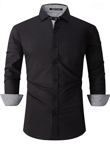 Herren Hemd Oberhemd Knopfhemd Glatt Hochzeit Party Schwarz Weiß Rosa Wein Langarm Kargen Frühling & Herbst Bekleidung