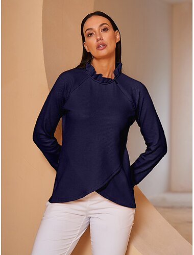  Damen Pullover Sweatshirt Leicht Rosa Gelb Dunkelmarine Langarm Shirt Damen-Golfkleidung, Kleidung, Outfits, Kleidung