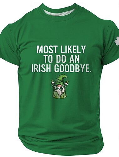  St. Patrick Männer Shamrock Irische T-Shirt Kurzarm T-Shirt 3D Druck Crew-Neck Shirt Designer Freizeit Club Party Urlaub Schwarz Hellgrün Dunkelgrün Sommer Frühling Bekleidung Apparel S M L XL