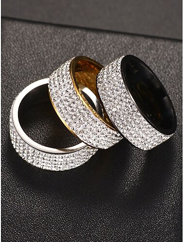  herrringar med breda band med hel strass bana, rostfritt stål i guld, silver och svart finish, lyxsmycken för fester, bröllop och högtidliga tillfällen