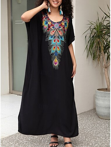  Per donna Vestito maxi Abito casual Abito boho Informale Da mare Giornaliero Standard Floreale Mezza manica A V Rosso Blu Oro Estate Primavera Autunno